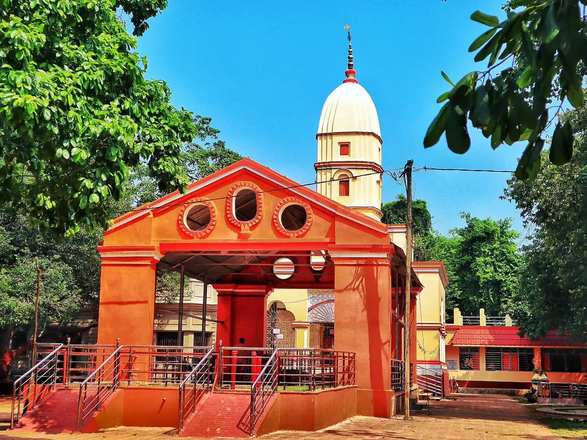 Chilkigarh Kanak Durga Temple with its red entrance and white dome