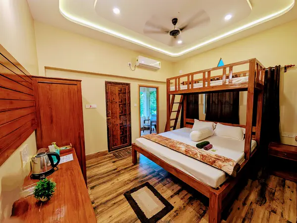 Super deluxe room with warm wooden interiors